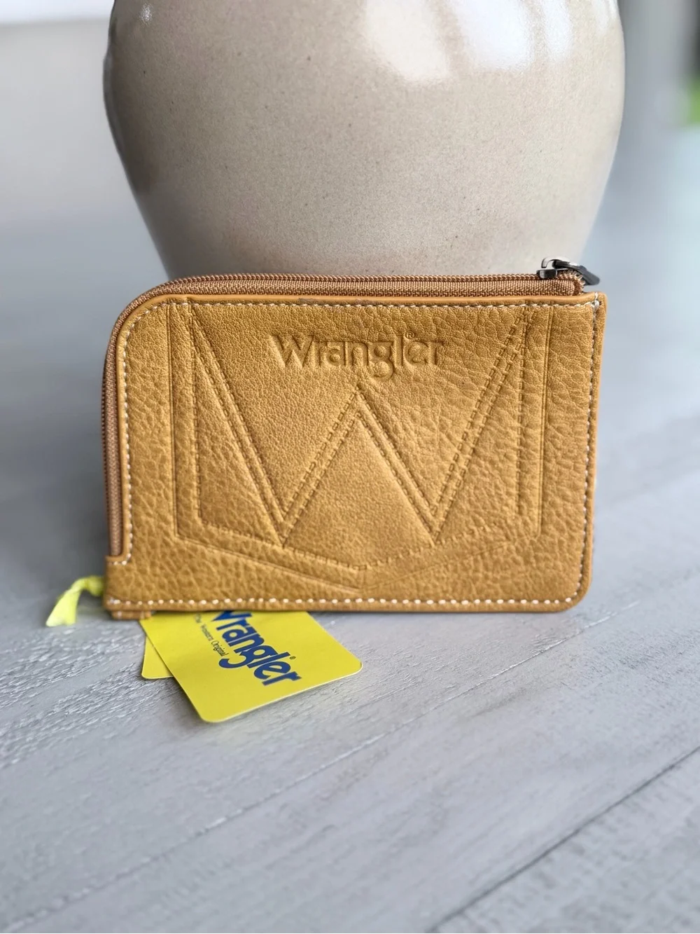 Wrangler Card Holder Wallet Keychain Coin Purse Mustard Blue NWT